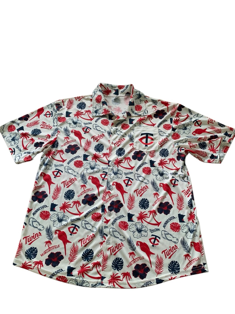 Margaritaville Minnesota Twins  Button-Up w/ Red & Navy Tropical Print